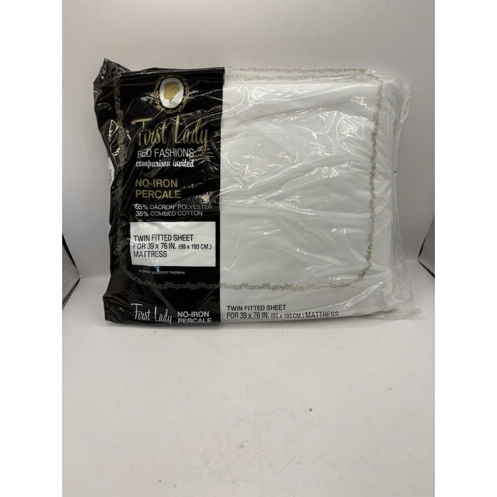 NOS Vtg Made in USA First Lady Non-Iron One Bottom Fitted Sheet TWIN BED White